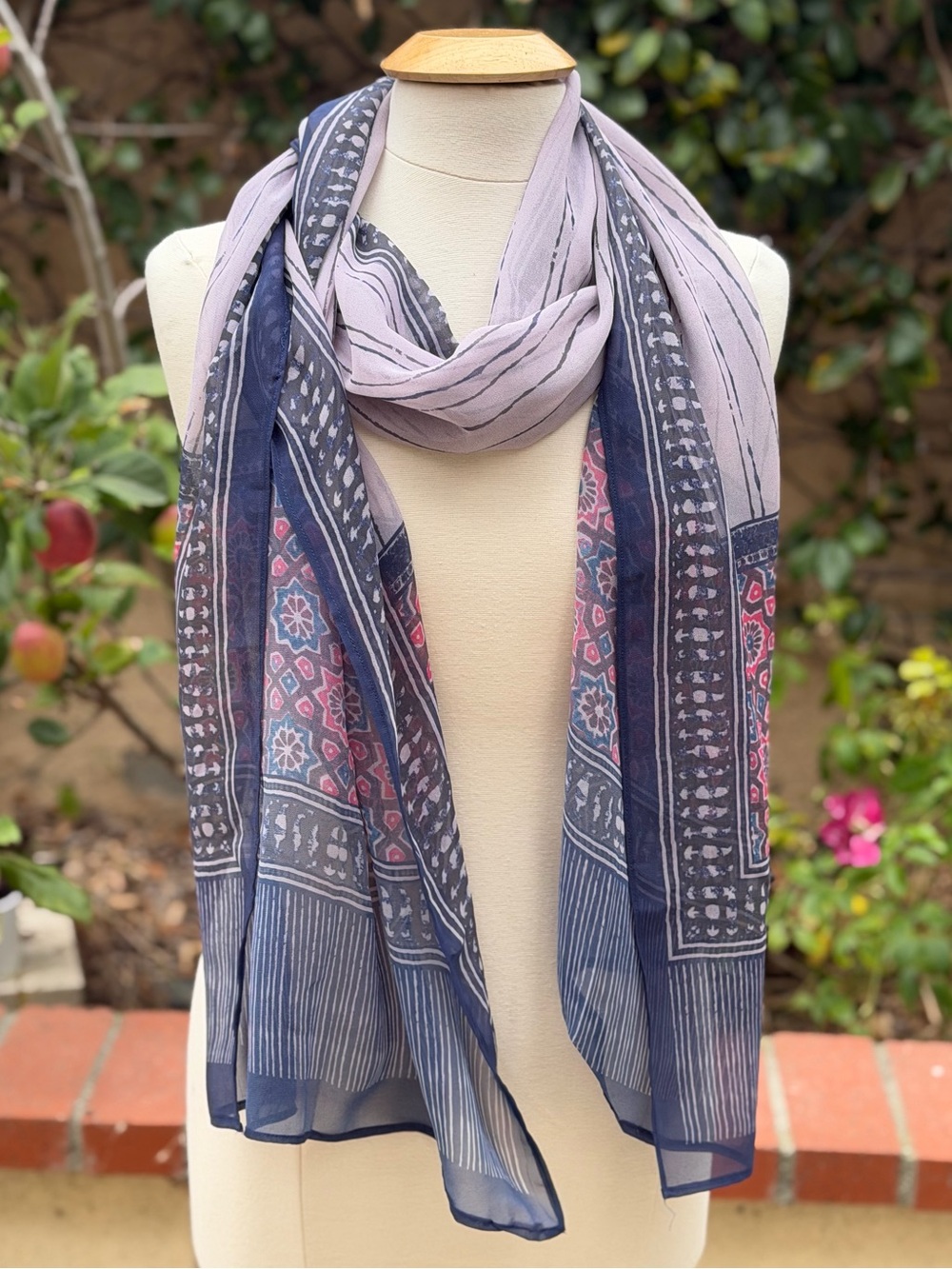 Light Purple and Navy Patterned Women's Scarf